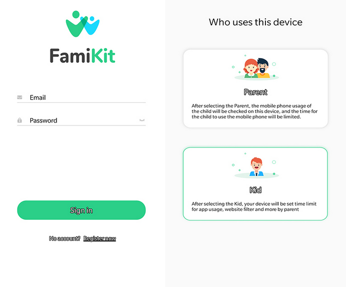 set up FamiKit on kid's device