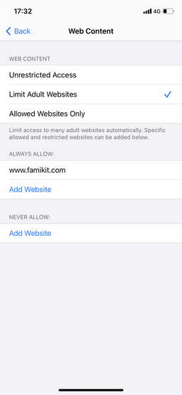 limit websites on iPhone 12