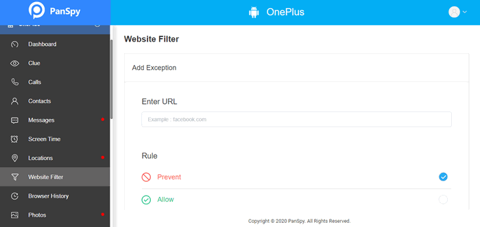 remotely block websites on Android Chrome with PanSpy