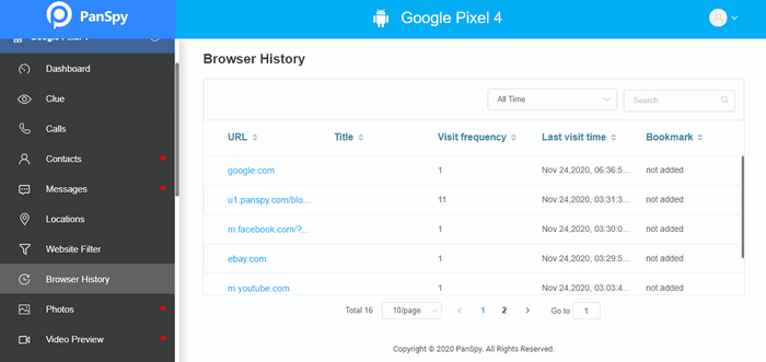 remotely track browser history with PanSpy