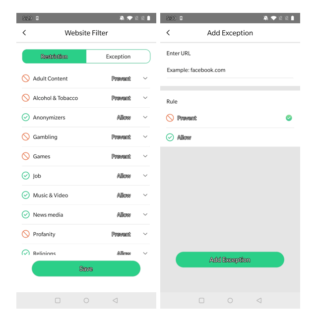 block websites on Samsung Galaxy S21