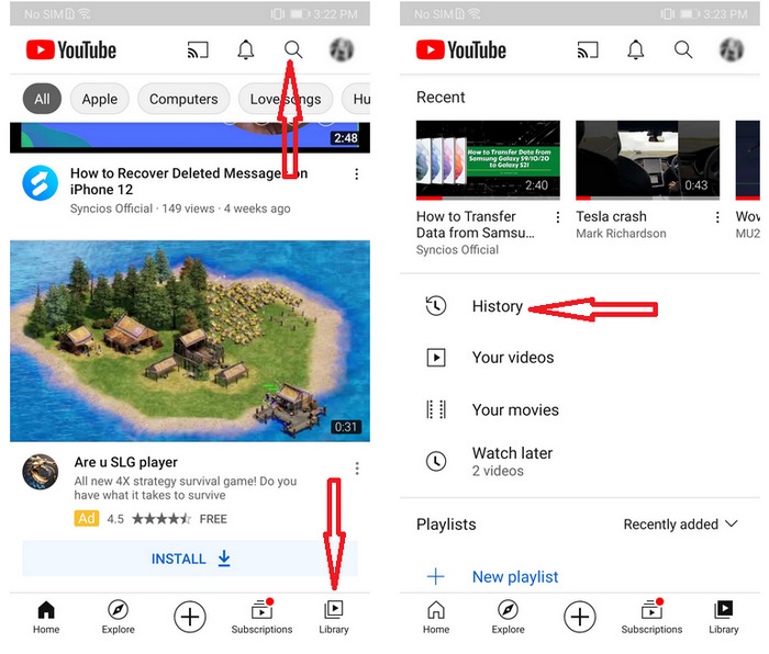 track YouTube history on kid's app