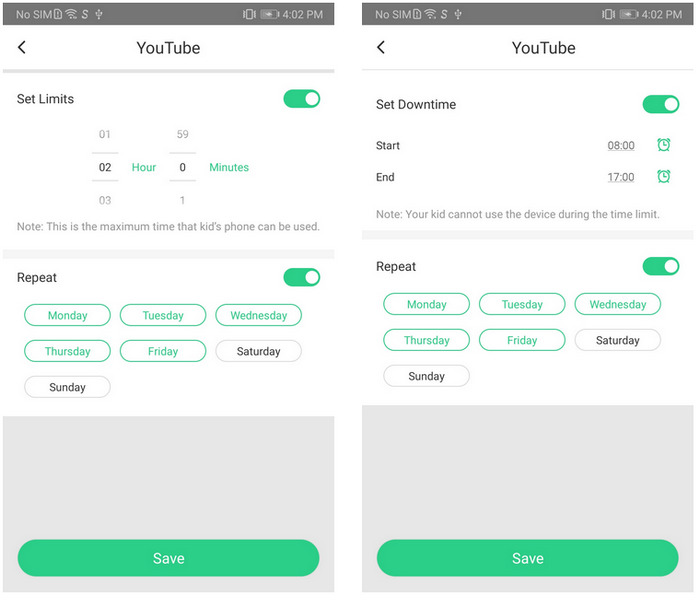 YouTube time limits